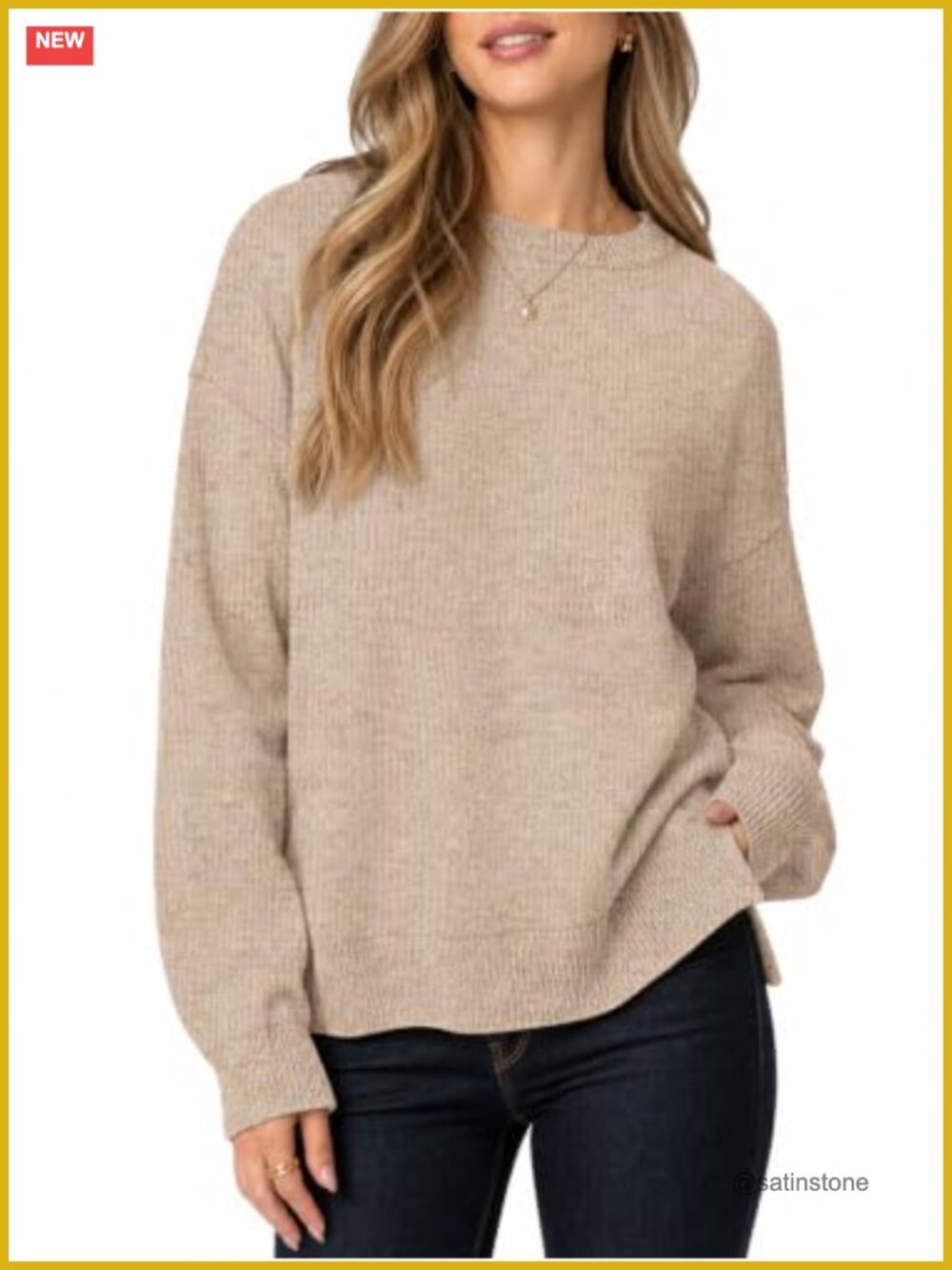 Oversized Crewneck Sweater Lantern Sleeve Knit Pullover